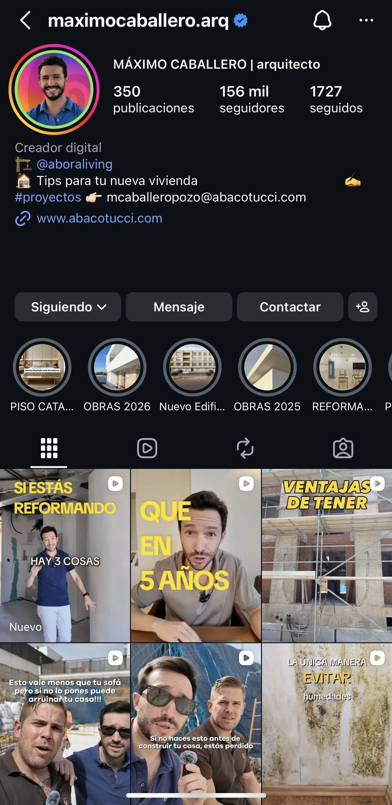Perfil de Máximo Caballero (Abaco Tucci) en Instagram