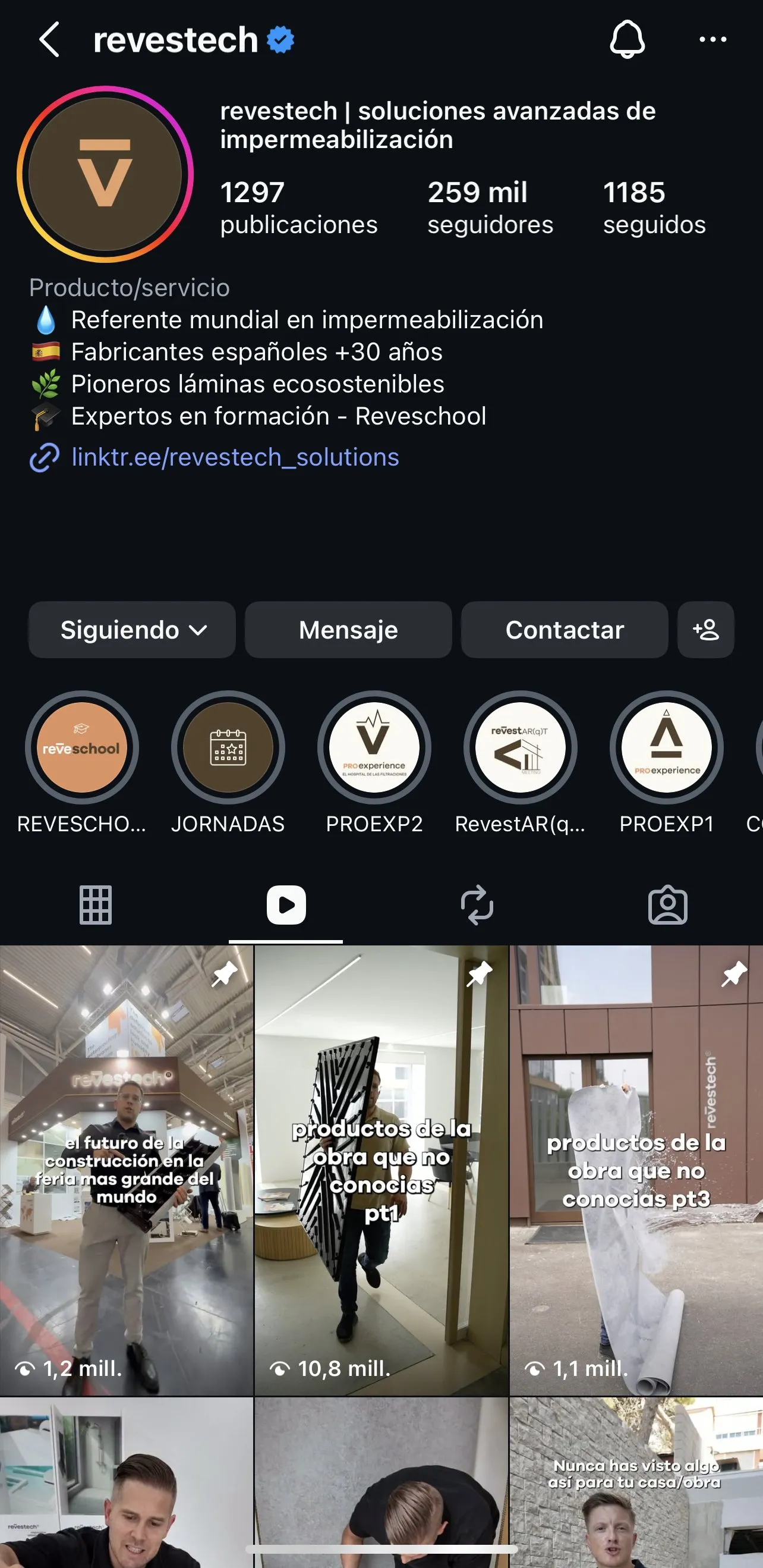 Perfil de Revestech en Instagram