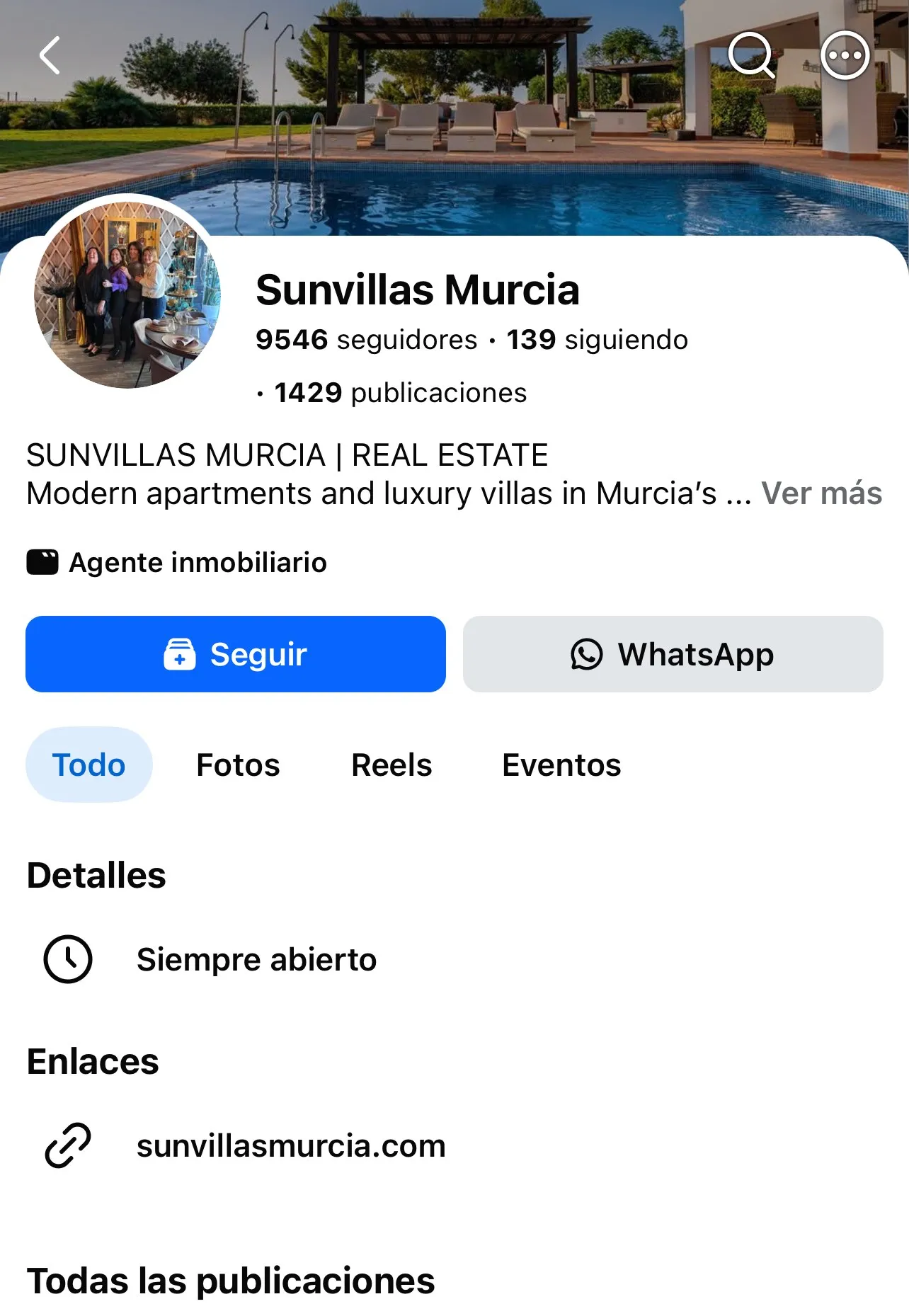 Perfil de Sunvillas Murcia en Facebook